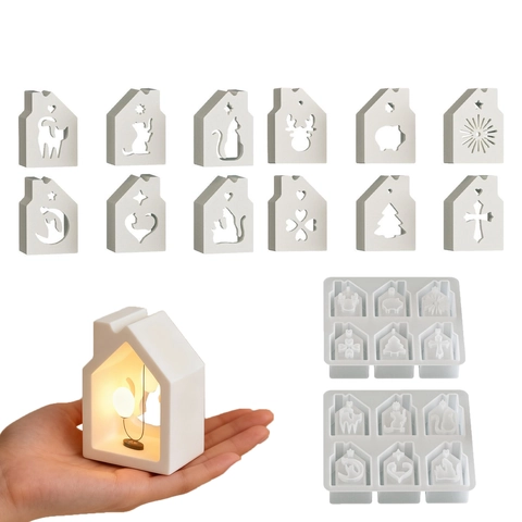 Silicone Mold House Shape Hollow Christmas And Cat Patterns For DIY Candle Resin Plaster Soap Making