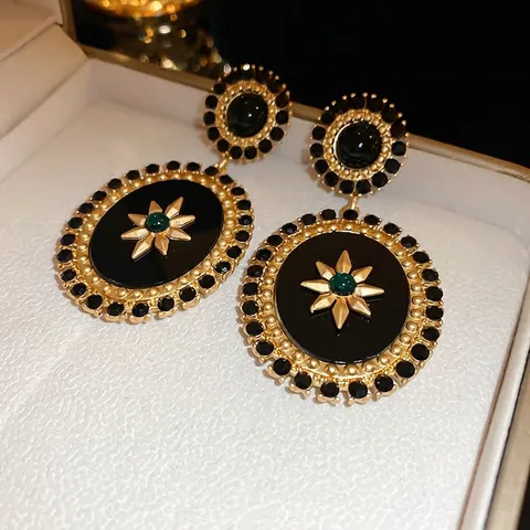 Orecchini A Goccia Barocchi Vintage Con Perno In Argento Sterling 925 Lega Resina Nera Stella A Otto Punte Gioielli