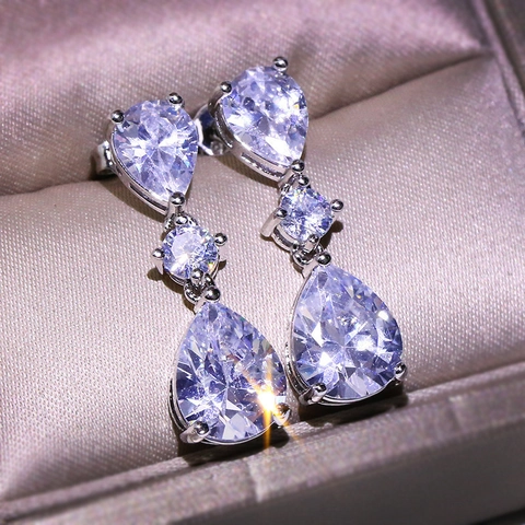Elegante Zirkonia Tropfenohrringe Für Damen Silberfarben Wassertropfen Edelstein Lange Ohrringe Hochzeit Party Schmuck