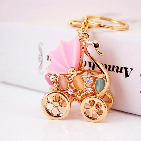 Süßer Schwan Kinderwagen Strass Schlüsselanhänger Zinklegierung Emaille Schlüsselring Für Damen Tasche Anhänger Schmuck Geschenk