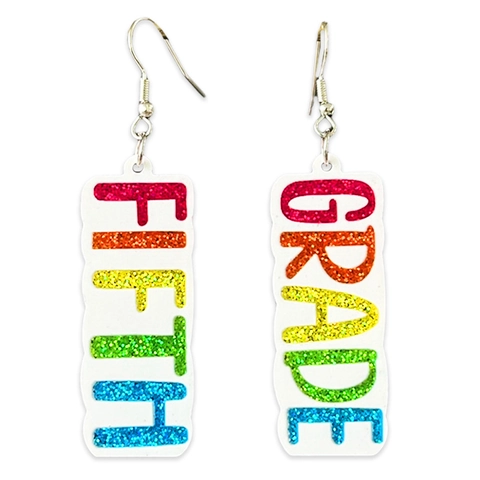 Rainbow Glitter Grade Letter Acrylic Dangle Earrings For Teachers Students Back To School Gift Novelty Jewelry