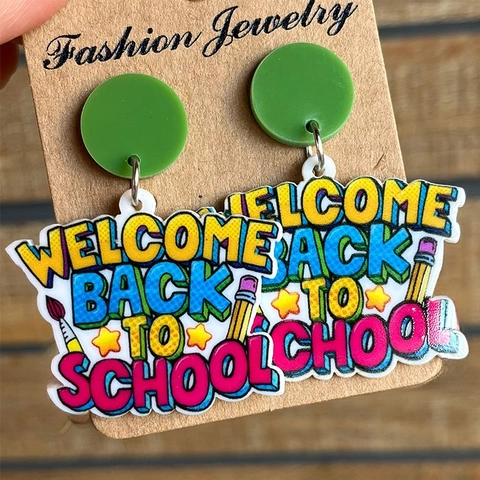 Willkommen Zurück Zur Schule Ohrhänger Acryl Bunte Bleistift Design Mit Stahl Ohrstecker Für Lehrer Schüler Neuheit