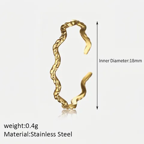 Minimalistisch 18K Vergoldet Edelstahl Welle Offener Ring Einstellbar Gehämmert Geometrisch Personalisiert Band Schmuck Damen Geschenk