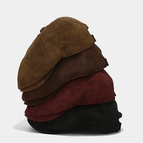 Berretto Newsboy In Camoscio Vintage Colore Solido Regolabile Stile Britannico Retro Cappello Da Pittore Per Uomini Donne