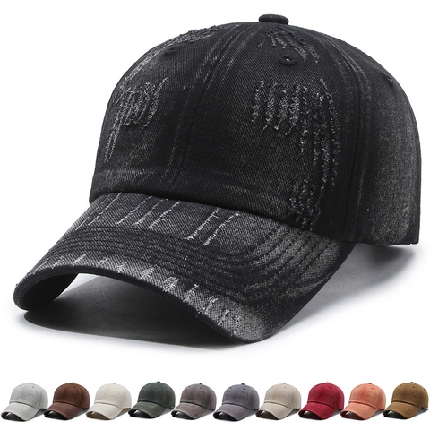 Casquette De Baseball Lavée Pur Coton Déchiré Ajustable Vintage Rétro Extérieur Chapeau De Soleil Hip Hop Homme Femme