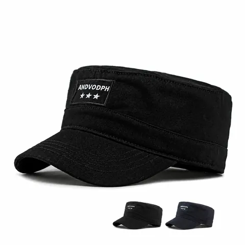 Unisex Cotton Cadet Cap Military Style Flat Top Hat Sunshade Outdoor Breathable Embroidered Patch Stars