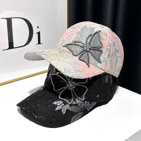 Women's Lace Baseball Cap With Rhinestone Butterfly Breathable Sun Protection Summer Elegant Fashion Hat