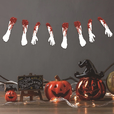 Halloween Blutige Abgehackte Hände Und Füße Banner Horror Glitzer Papier Party Girlande Dekoration Gruselhaus Requisiten