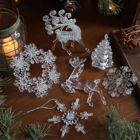 Ornamenti Natalizi Appesi Acrilico Trasparente Renna Fiocco Di Neve Albero Piuma Decorazione Festiva Pendenti