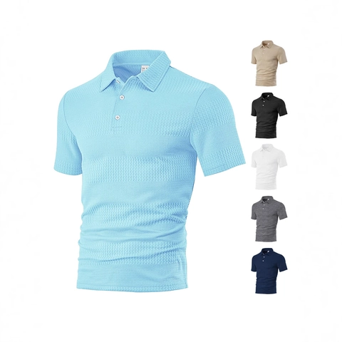 Heren Polo Korte Mouwen Wafelstructuur Ademend Lichtgewicht Casual Zomer Mode Omvouwbare Kraag Polyester