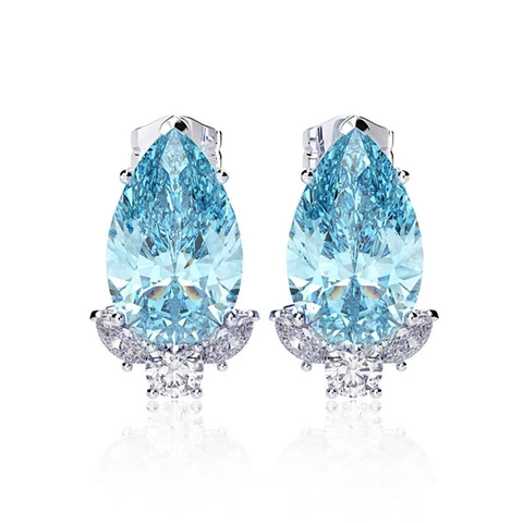 Pear Shape Water Drop Stud Earrings Copper Zircon Crystal Cluster Elegant Dainty Wedding Party Jewelry For Women