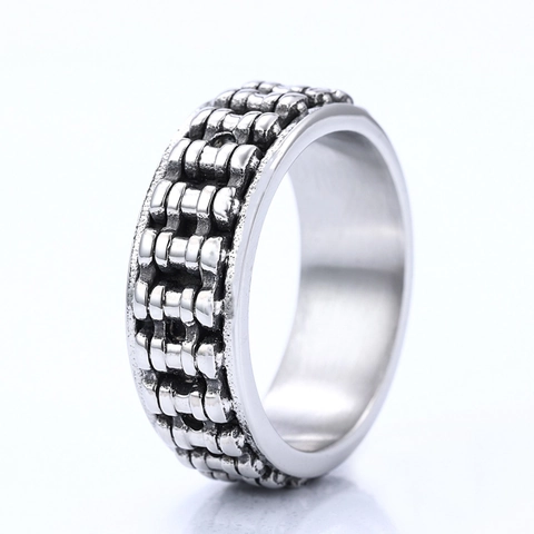 Stainless Steel Chain Link Ring Men Biker Industrial Style Band Gothic Gear Polished Unisex Fashion Jewelry