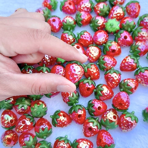 Perles Fraise Acrylique Galvanisées Pour Fabrication De Bijoux DIY Chaîne De Téléphone Porte-Clés Forme De Fruit