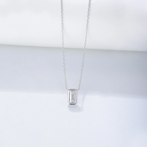 Geometric Rectangular Zircon Pendant Necklace 925 Sterling Silver Minimalist Elegant Luxury Jewelry For Women