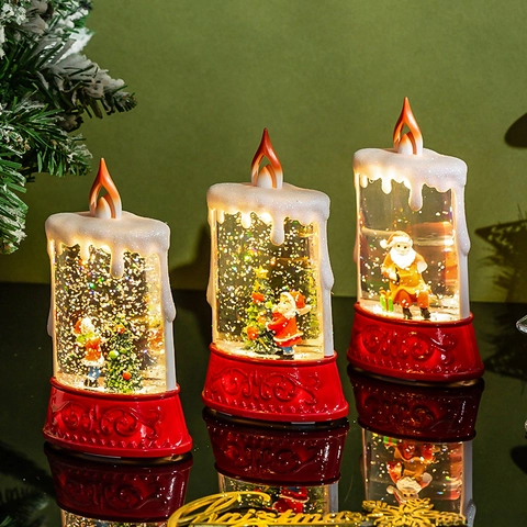 Candela Fondente LED Di Natale Palla Di Neve Babbo Natale Albero Lanterna Acqua Brillantini Decorazione Tavolo Luce Festiva