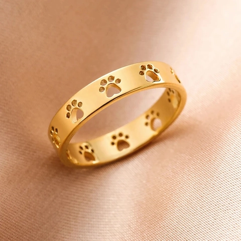 Hollow Paw Print Ring Stainless Steel Cute Pet Footprint Minimalist Jewelry Gift For Women Men