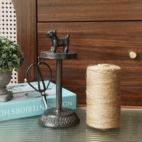 Vintage Gietijzeren Touwhouder Met Hennep Touw En Schaar Hond Vogel Topper Huisdecoratie Decoratieve Ambachtelijke Organisator