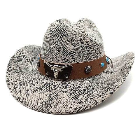 Cappello Da Cowboy Western Per Uomo Donna Feltro Poliestere Tesa Larga Con Fibbia Metallo Testa Di Toro Perle Turchesi