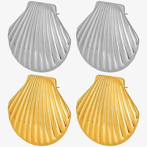 Shell Stud Earrings 304 Stainless Steel 18K Gold Plated Vacuum Plating Minimalist Fashion Beach Jewelry For Women