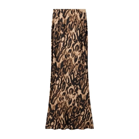 Damen Sexy Leopardenmuster Hohe Taille Satin Midirock Elegant Slim Fit Meerjungfrau Bodycon Rock Clubwear Streetwear Mode