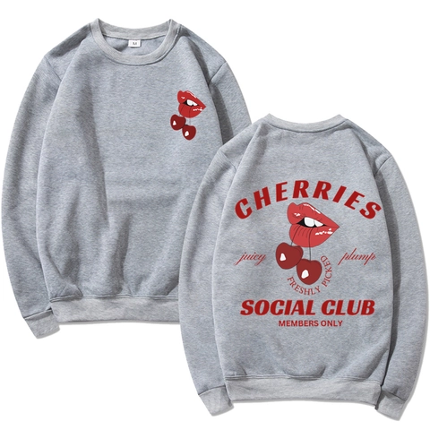 Crewneck Sweatshirt Cherries Social Club Grafikdruck Polyester Langarm Pullover Casual Streetwear Unisex