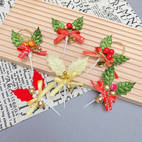 Christmas Cake Toppers Decoration Mini Wreath Tree Gift Box Drum Plastic Fabric Festive Party Dessert Ornament