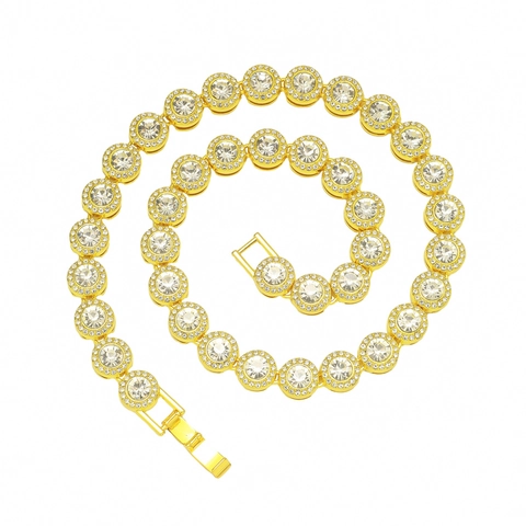 Hip Hop Herren Halskette Iced Out Runde Strass Steine Kubanische Gliederkette Bling Streetwear Mode Zinklegierung Schmuck