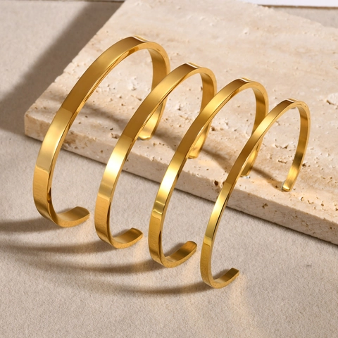 Minimalistisch Edelstahl Offen Armreif Für Damen Personalisiert C-Form Vergoldet Glatt Poliert Schmuck Manschette Armband Geschenk