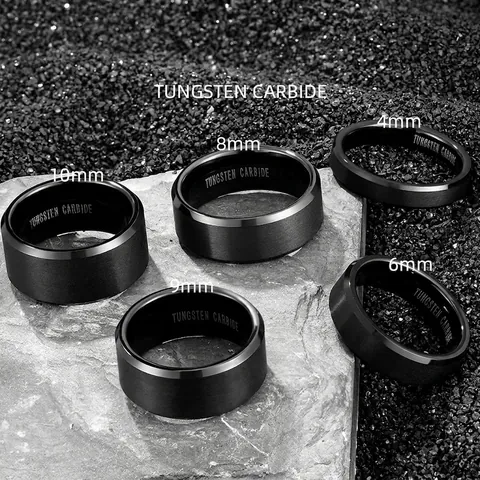 Black Tungsten Carbide Ring Brushed Matte Finish Comfort Fit Polished Inner Band Modern Minimalist Jewelry Men Women