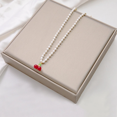 Collana Con Ciondolo A Ciliegia In Perla D'Acqua Dolce Stile Coreano Girocollo Frutta Rossa Dolce Per Donna Gioielli Di Moda Eleganti