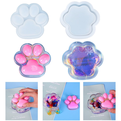 Cat Paw Storage Box Silicone Mold DIY Epoxy Resin Mirror Surface Jewelry Organizer Making Flexible Lid And Base