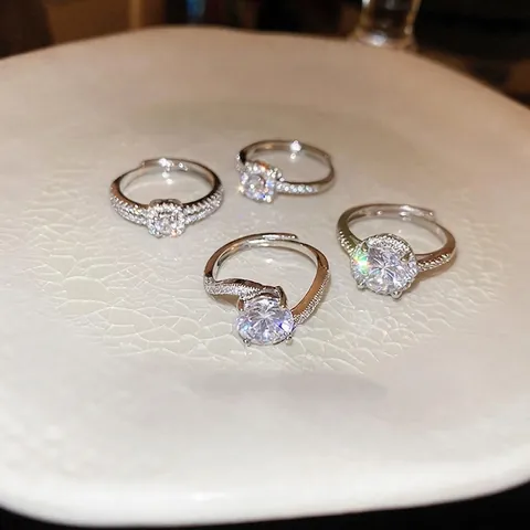 Geometrischer Quadratischer Zirkonia Halo Ring Kupfer Verstellbares Offenes Design Elegantes Schickes Modejuwelier Für Damen