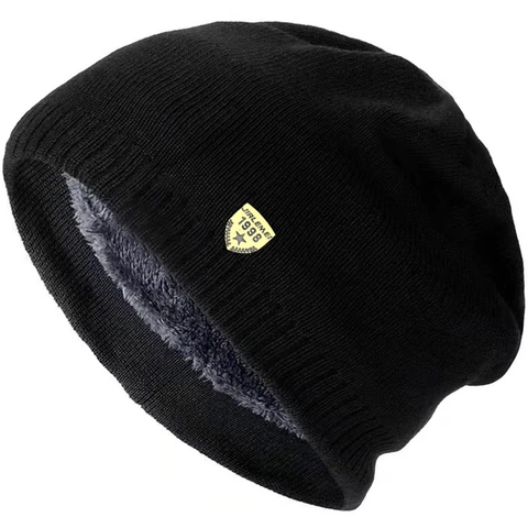 Gorro De Invierno Para Hombre Forro Polar Térmico Cálido Acrílico De Punto Exterior Casual Holgado