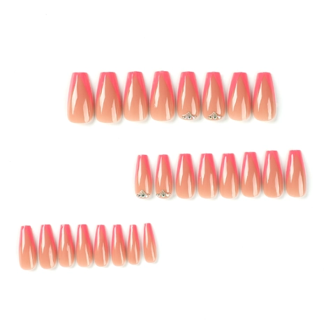 Uñas Postizas Largas Coffin French V Shape Degradado Rosa Nude Piedras De Strass Circón Brillantes Para Mujeres