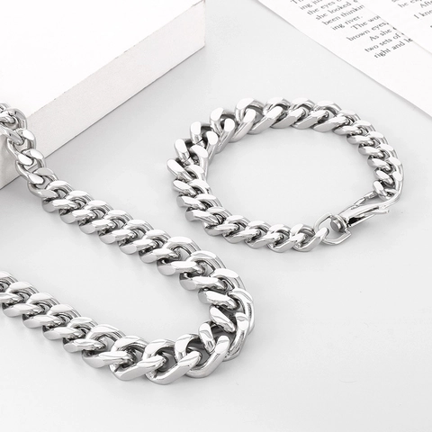Miami Cuban Link Chain Necklace Men Stainless Steel Heavy Duty Hip Hop Fashion Jewelry Polished Silver Color Classic