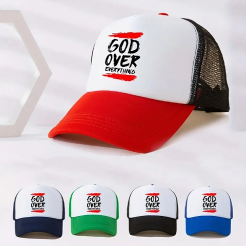 God Over Everything Trucker Hat Mesh Atmungsaktiv Baseball Cap Color Block Casual Outdoor Sonnenhut