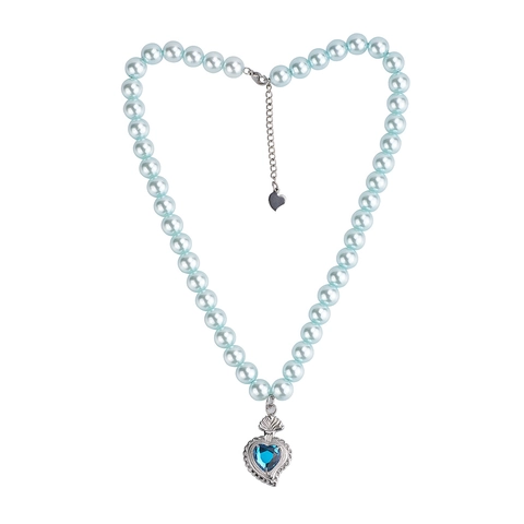 Heart Pendant Necklace Blue Rhinestone Light Blue Faux Artificial Pearl Titanium Steel Chain Hip Hop Aesthetic Jewelry For Women