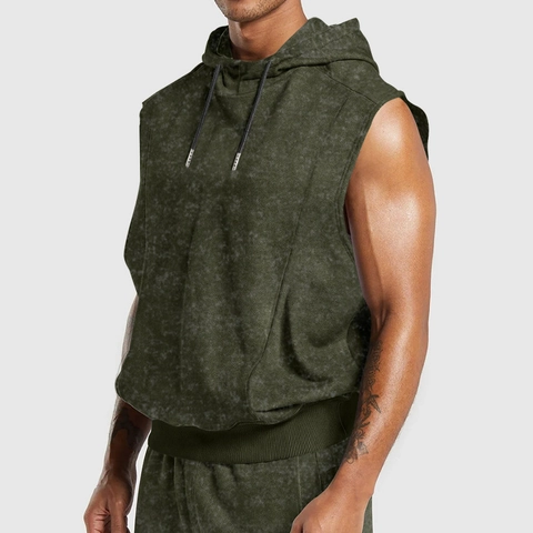 Camiseta Sin Mangas Con Capucha Para Hombre Sudadera Sin Mangas Poliéster Algodón Acid Wash Streetwear Casual Hip Hop Dobladillo Acanalado