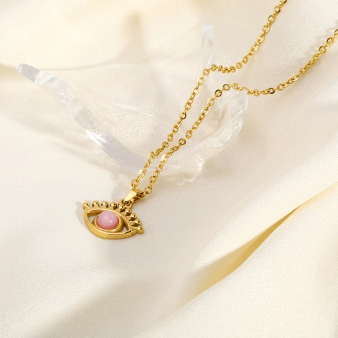 Collana in Acciaio Inossidabile da Donna Con Ciondolo Malocchio Oro Galvanizzato Design Ciglia Gioielli Moda Strass