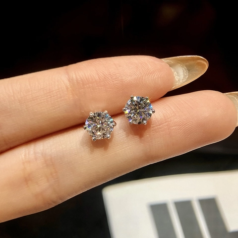 Moissanite Stud Earrings 925 Sterling Silver Round Cut Six Prong D Color Sparkling Jewelry For Women With Certificate