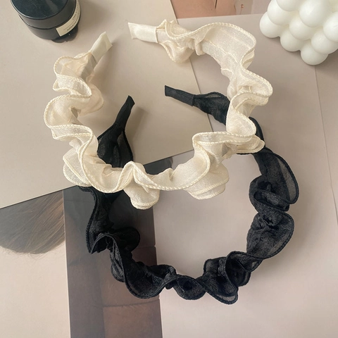 Serre-Tête Plissé En Résille Style Coréen Organza À Volants Bord Large Accessoires De Cheveux Élégants Pour Femmes Quotidien