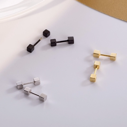 Boucles D'oreilles Puces En Argent Sterling 925 Cube Géométrique Minimaliste Fermoir À Vis Unisexe