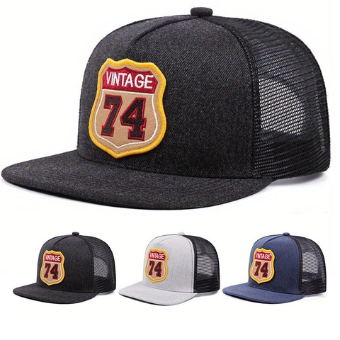 Trucker Cap Retro Stickerei Mesh Baseballkappe Flacher Schirm Snapback Verstellbar Atmungsaktiv Streetwear Hip Hop Hut