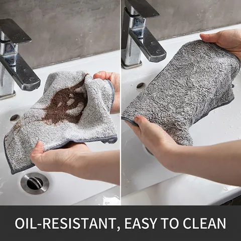 Canovaccio Da Cucina In Microfibra Di Carbone Di Bambù Pulizia Absorbente Resistente All'Olio Spesso Morbido Grigio
