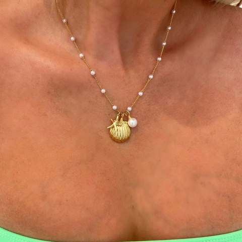 Collana Con Pendente A Conchiglia Stella Marina Perla Artificial In Rame Placcato Oro Stile Oceano Francese Retrò Gioielli Mare