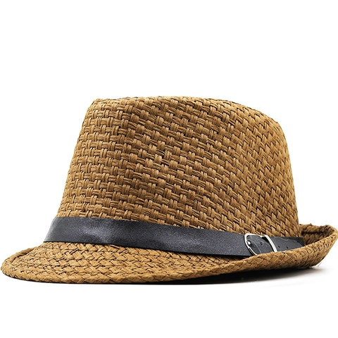 Straw Fedora Hat Men Women Summer Sun Hat Breathable Paper Straw Panama Jazz Cap With Leather Belt Buckle