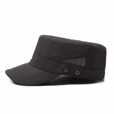 Herren Cadet Cap Flat Top Hut Polyester Atmungsaktives Mesh Schnelltrocknend Sonnenschutz Verstellbar Outdoor Sport Taktisch
