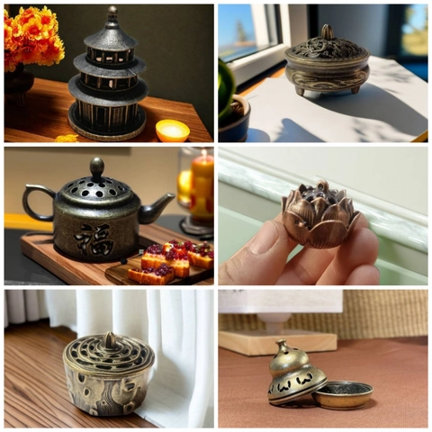 Mini Bruciatore Incenso Lega Vintage Teiera Loto Forma Scrivania Decorazione Zen Sandalo