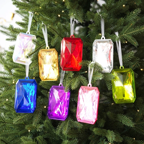 Acryl Edelstein Weihnachtsbaum Anhänger Facettierte Glänzende Kunststoff Bunte Kristall Feiertag Party Dekoration