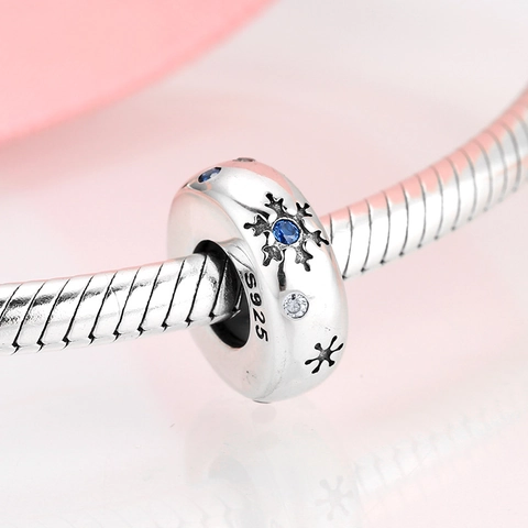 925 Sterling Silver Charm Beads With Cubic Zirconia Snowflake Star Flower Pattern For DIY Bracelet Jewelry Making